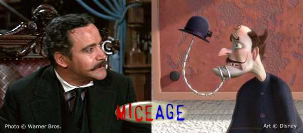 Jack Lemon as Professor Fate in The Great Race (left), Bowler Hat Guy (right).